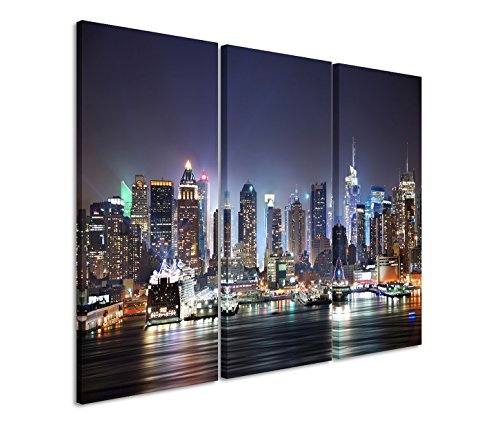 Modernes Bild 3 teilig je 40x90cm Urbane Fotografie - New York City Skyline mit Hudson River