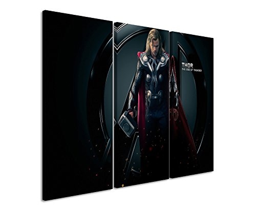 Leinwandbild 3 teilig The_Avengers_Thor_3x90x40cm (Gesamt 120x90cm) _Ausführung schöner Kunstdruck auf echter Leinwand als Wandbild auf Keilrahmen