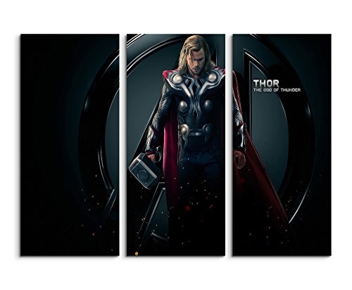 Leinwandbild 3 teilig The_Avengers_Thor_3x90x40cm (Gesamt 120x90cm) _Ausführung schöner Kunstdruck auf echter Leinwand als Wandbild auf Keilrahmen