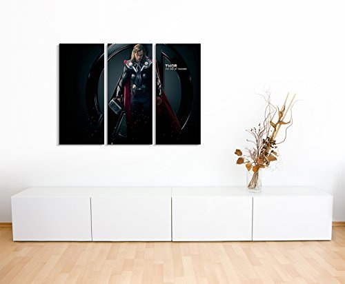 Leinwandbild 3 teilig The_Avengers_Thor_3x90x40cm (Gesamt 120x90cm) _Ausführung schöner Kunstdruck auf echter Leinwand als Wandbild auf Keilrahmen