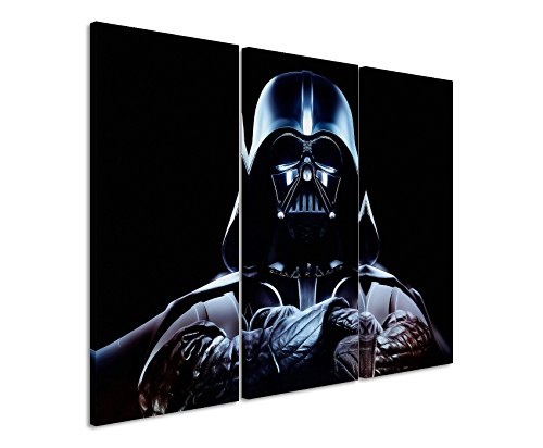 Leinwandbild 3 teilig Darth_Vader_3x90x40cm (Gesamt 120x90cm) _Ausführung schöner Kunstdruck auf echter Leinwand als Wandbild auf Keilrahmen