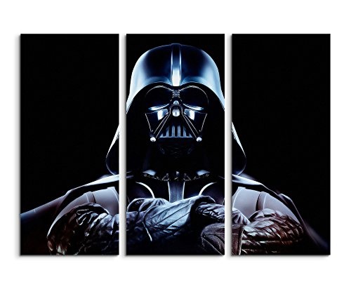 Leinwandbild 3 teilig Darth_Vader_3x90x40cm (Gesamt 120x90cm) _Ausführung schöner Kunstdruck auf echter Leinwand als Wandbild auf Keilrahmen