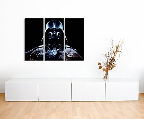 Leinwandbild 3 teilig Darth_Vader_3x90x40cm (Gesamt 120x90cm) _Ausführung schöner Kunstdruck auf echter Leinwand als Wandbild auf Keilrahmen