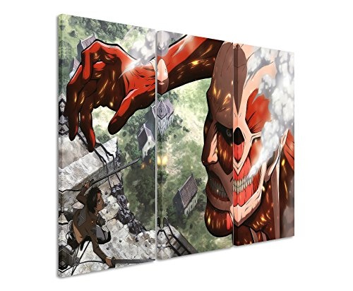 Leinwandbild 3 teilig Attack_on_Titan_3x90x40cm (Gesamt 120x90cm) _Ausführung schöner Kunstdruck auf echter Leinwand als Wandbild auf Keilrahmen