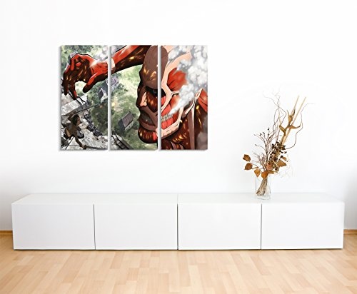 Leinwandbild 3 teilig Attack_on_Titan_3x90x40cm (Gesamt 120x90cm) _Ausführung schöner Kunstdruck auf echter Leinwand als Wandbild auf Keilrahmen