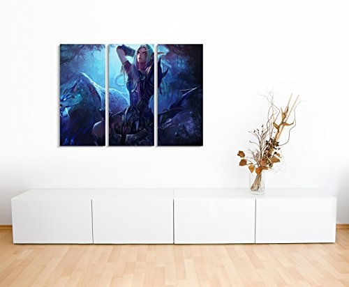 Leinwandbild 3 teilig Elf_Painting_Fantasy_Art_3x90x40cm (Gesamt 120x90cm) _Ausführung schöner Kunstdruck auf echter Leinwand als Wandbild auf Keilrahmen