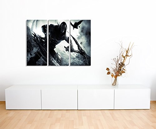 Leinwandbild 3 teilig Darksiders_Crow_3x90x40cm (Gesamt 120x90cm) _Ausführung schöner Kunstdruck auf echter Leinwand als Wandbild auf Keilrahmen