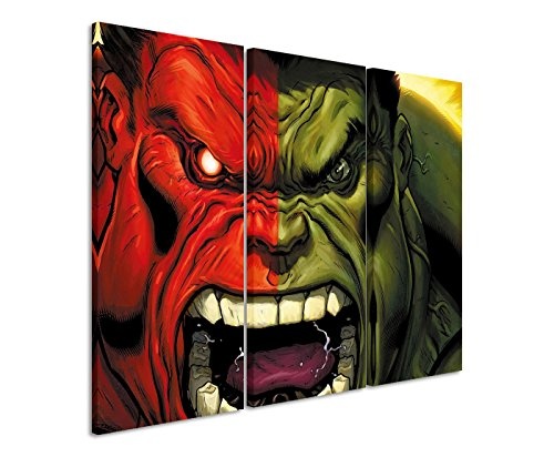 Leinwandbild 3 teilig Red_Hulk_vs_Green_Hulk_3x90x40cm (Gesamt 120x90cm) _Ausführung schöner Kunstdruck auf echter Leinwand als Wandbild auf Keilrahmen