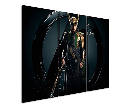 Leinwandbild 3 teilig The_Avengers_Loki_3x90x40cm (Gesamt 120x90cm) _Ausführung schöner Kunstdruck auf echter Leinwand als Wandbild auf Keilrahmen