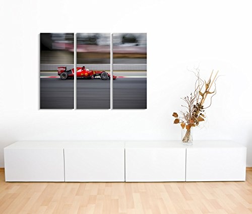 Modernes Bild 3 teilig je 40x90cm Künstlerische Fotografie - Seastian Vettel im Scuderia Ferrari F1 Team
