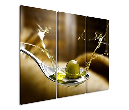 Modernes Bild 3 teilig je 40x90cm Food-Fotografie - Olivenöl im Löffel