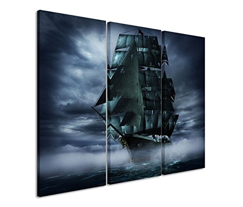 Modernes Bild 3 teilig je 40x90cm Bild - Geisterschiff bei Nacht und Nebel