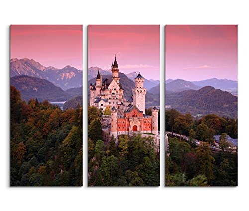 Modernes Bild 3 teilig je 40x90cm Landschaftsfotografie - Neuschwanstein Schloss bei Sonnenaufgang