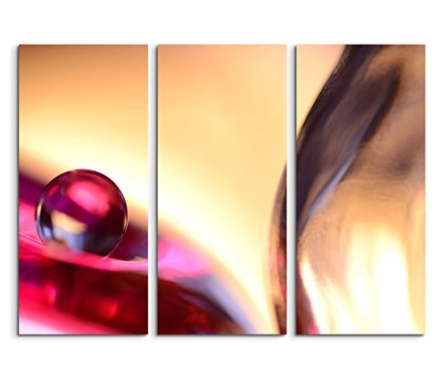 Modernes Bild 3 teilig je 40x90cm Künstlerische Fotografie - Glaskugel mit roten und cremefarbenen Reflexionen