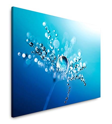 bestforhome 180x120cm Leinwandbild Wassertropfen auf Einer Blüte mit blauen Hintergrund Leinwand auf Holzrahmen
