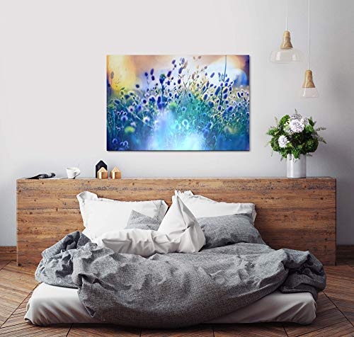 bestforhome 180x120cm Leinwandbild Blaue Blumen AUD Einer Wiese im Sommer Leinwand auf Holzrahmen