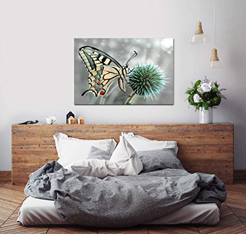 bestforhome 180x120cm Leinwandbild weißer Schmetterling auf Einer Blume Leinwand auf Holzrahmen