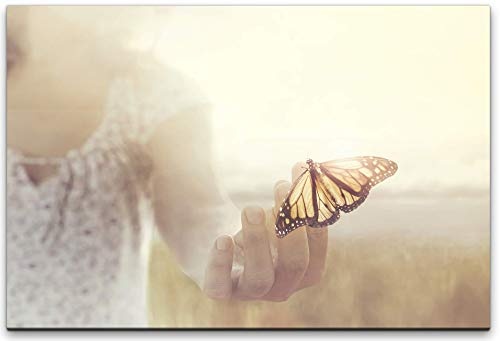 bestforhome 150x100cm Leinwandbild Schmetterling auf der Hand Einer Frau Leinwand auf Holzrahmen