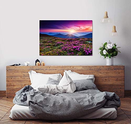 bestforhome 150x100cm Leinwandbild lila Rhododendron am blühen auf Einer Bergwiese Leinwand auf Holzrahmen