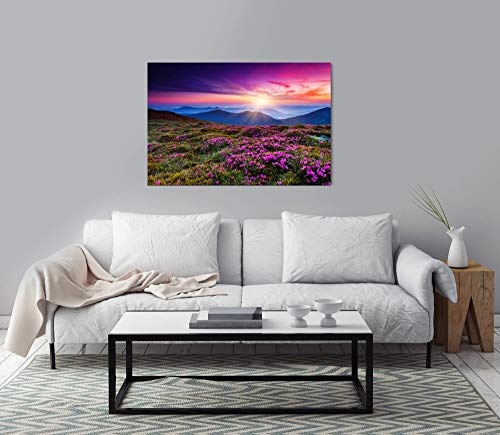 bestforhome 150x100cm Leinwandbild lila Rhododendron am blühen auf Einer Bergwiese Leinwand auf Holzrahmen