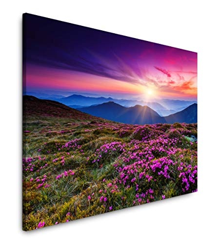 bestforhome 150x100cm Leinwandbild lila Rhododendron am blühen auf Einer Bergwiese Leinwand auf Holzrahmen