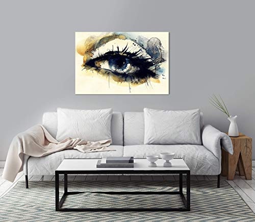 bestforhome 150x100cm Leinwandbild gemalt beige blau EIN Auge von Einer Frau Leinwand auf Holzrahmen