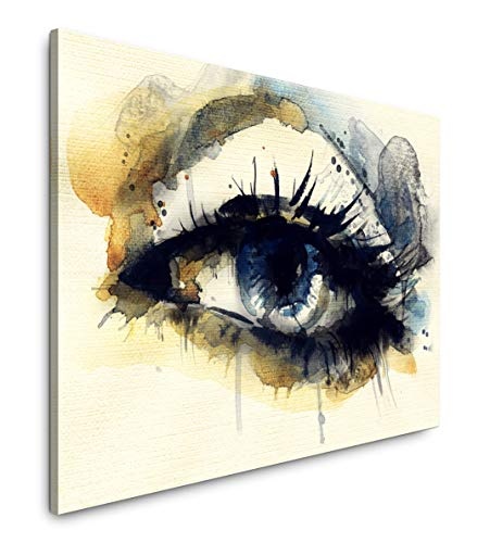bestforhome 150x100cm Leinwandbild gemalt beige blau EIN Auge von Einer Frau Leinwand auf Holzrahmen