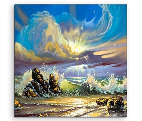 Modernes Bild 80x80cm Bild - Sonnenaufgang an einer Meeresküste