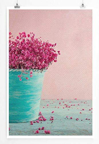 Best for home Artprints - Künstlerische Fotografie - Pinke Blumen in einer türkisen Vase- Fotodruck in gestochen scharfer Qualität