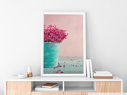 Best for home Artprints - Künstlerische Fotografie - Pinke Blumen in einer türkisen Vase- Fotodruck in gestochen scharfer Qualität