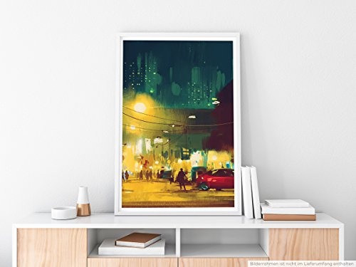 Best for home Artprints - Abstraktes Bild von einer Stadt bei Nacht- Fotodruck in gestochen scharfer Qualität