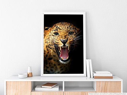 Best for home Artprints - Tierfotografie - Porträt eines fauchenden Leoparden- Fotodruck in gestochen scharfer Qualität