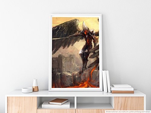 Best for home Artprints - Bild eines apokalyptischen Kriegers mit schwarzen Flügeln- Fotodruck in gestochen scharfer Qualität