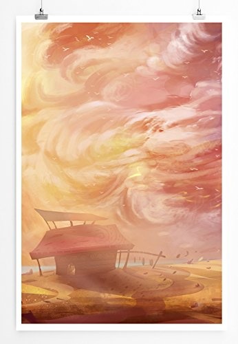 Best for home Artprints - Illustration - Malerischer Strand mit einer kleinen Hütte- Fotodruck in gestochen scharfer Qualität