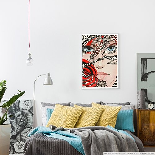 Best for home Artprints - Porträt einer Frau mit Ornamenten in Schwarz Weiß und Rot- Fotodruck in gestochen scharfer Qualität