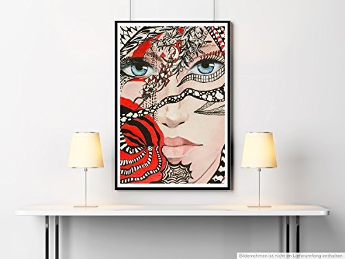 Best for home Artprints - Porträt einer Frau mit Ornamenten in Schwarz Weiß und Rot- Fotodruck in gestochen scharfer Qualität