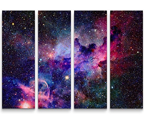 4 teiliges Canvas Bild 4x30x90cm Nebel und Galaxien im...