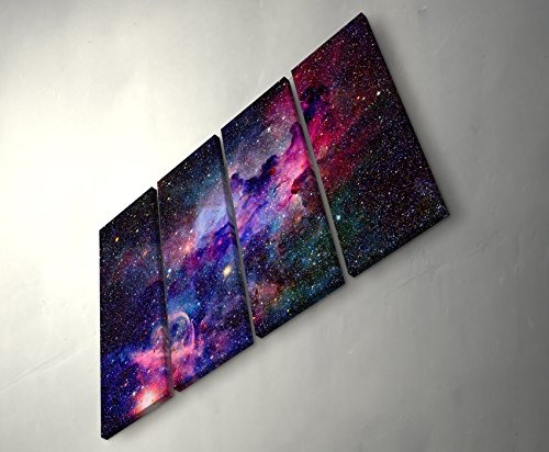 4 teiliges Canvas Bild 4x30x90cm Nebel und Galaxien im Weltraum