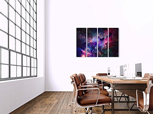 4 teiliges Canvas Bild 4x30x90cm Nebel und Galaxien im Weltraum