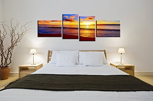 Leinwandbild Beach 4-teilig Strand Meer. Wandbild auf Keilrahmen. Gesamtmaß 60x165cm. Qualität aus Deutschland