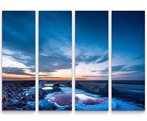 4 teiliges Canvas Bild 4x30x90cm Chott del Djerid - Tunesien, Sonnenuntergang