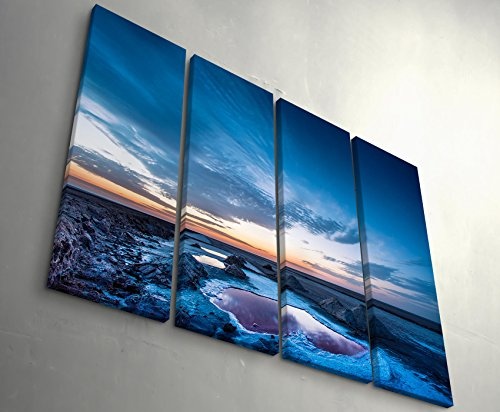 4 teiliges Canvas Bild 4x30x90cm Chott del Djerid - Tunesien, Sonnenuntergang