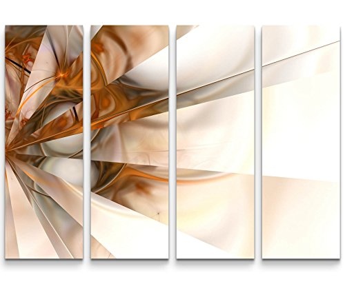 4 teiliges Canvas Bild 4x30x90cm Abstraktes Bild - weiß, bronze, Spiegeleffekte