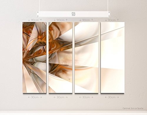 4 teiliges Canvas Bild 4x30x90cm Abstraktes Bild - weiß, bronze, Spiegeleffekte