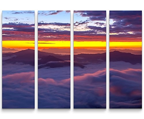 4 teiliges Canvas Bild 4x30x90cm Nebel im Tal - Sonnenaufgang