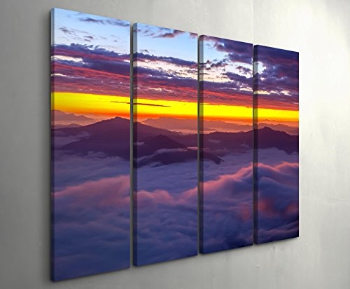 4 teiliges Canvas Bild 4x30x90cm Nebel im Tal - Sonnenaufgang