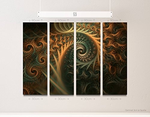 4 teiliges Canvas Bild 4x30x90cm Abstraktes Bild - Spiralen in Herbstfarben