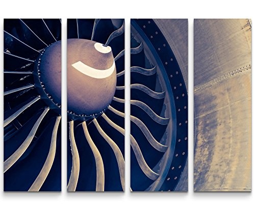 4 teiliges Canvas Bild 4x30x90cm Flugzeug - Turbine