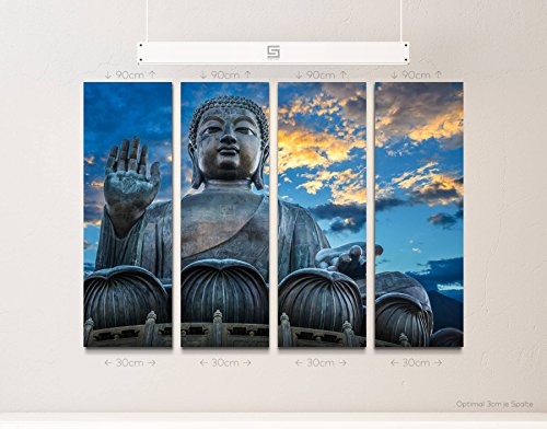 4 teiliges Canvas Bild 4x30x90cm Großer Buddha Tempel in Hong Kong