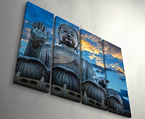4 teiliges Canvas Bild 4x30x90cm Großer Buddha Tempel in Hong Kong